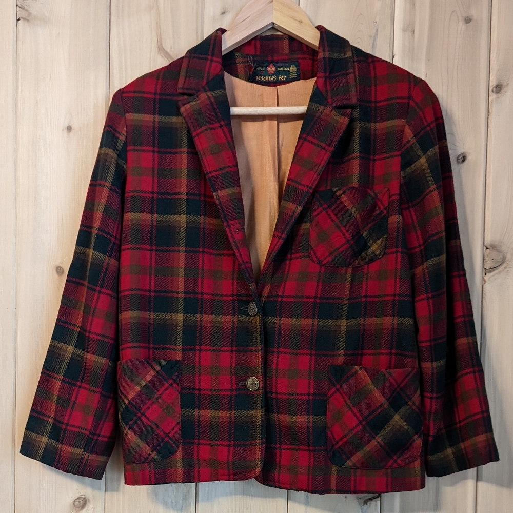 Vintage Red Plaid Women's Blazer